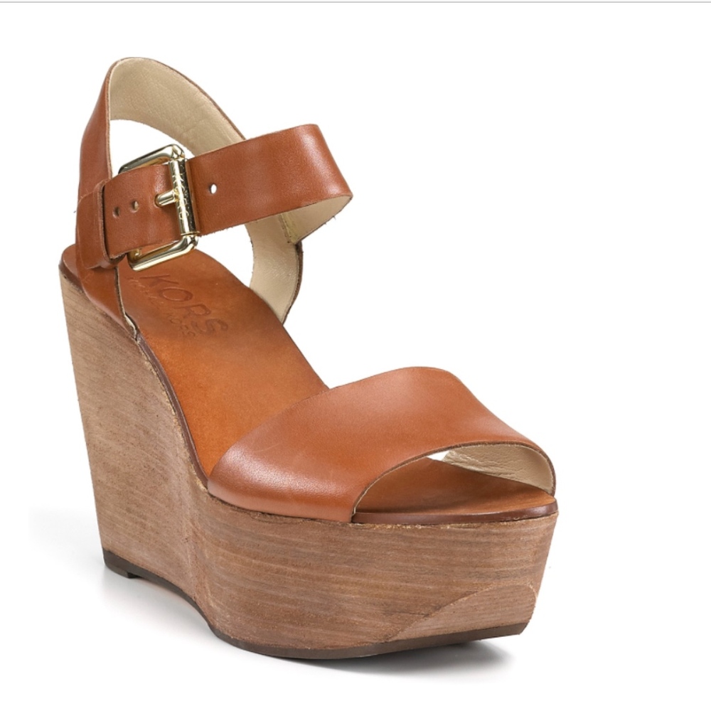 KORS Michael Kors Xaria Wedge Sandals in Cognac